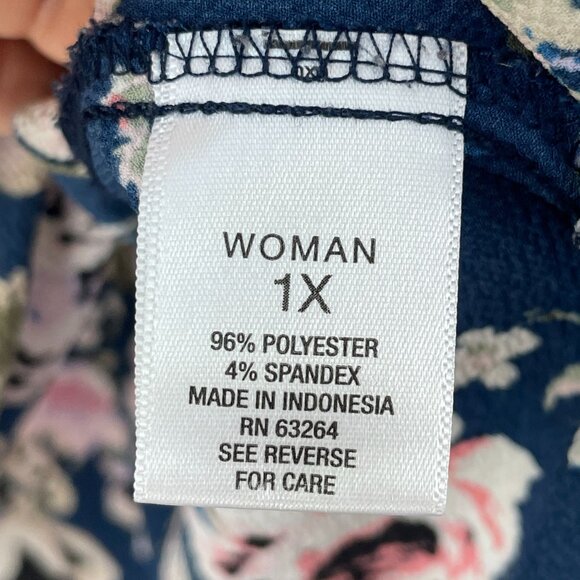 Roz & Ali Womens Plus 1X Floral Long Sleeve Blouse Shirt V Neck Top - Picture 4 of 10